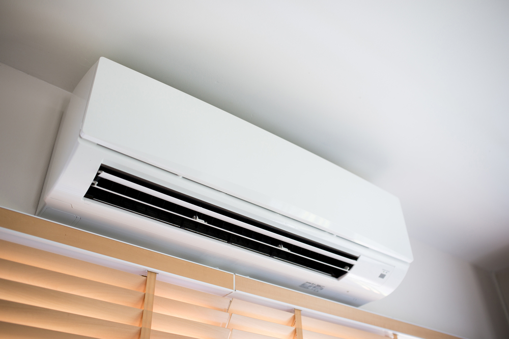 Split air conditioner on a white wall